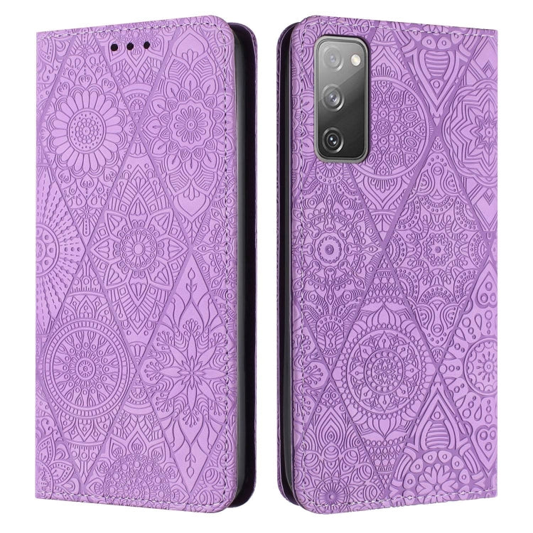 For Samsung Galaxy S20 FE Ethnic Embossed Adsorption Leather Phone Case(Purple) by buy2fix