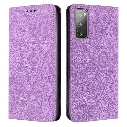 For Samsung Galaxy S20 FE Ethnic Embossed Adsorption Leather Phone Case(Purple) by buy2fix