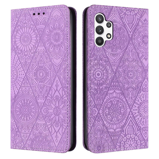 For Samsung Galaxy A32 5G Ethnic Embossed Adsorption Leather Phone Case(Purple) - Galaxy Phone Cases by buy2fix | Online Shopping UK | buy2fix