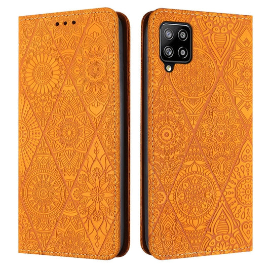 For Samsung Galaxy A42 5G Ethnic Embossed Adsorption Leather Phone Case(Yellow) - Galaxy Phone Cases by buy2fix | Online Shopping UK | buy2fix