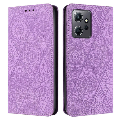 For Redmi Note 12 4G Global Ethnic Embossed Adsorption Leather Phone Case(Purple) by buy2fix