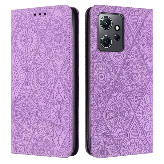 For Redmi Note 12 4G Global Ethnic Embossed Adsorption Leather Phone Case(Purple) by buy2fix