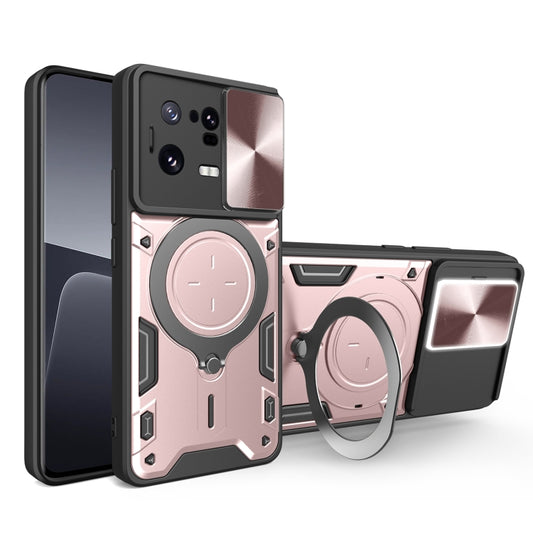 For Xiaomi 13 Pro CD Texture Sliding Camshield Magnetic Holder Phone Case(Pink) - Xiaomi Cases by buy2fix | Online Shopping UK | buy2fix