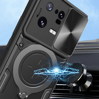 For Xiaomi 13 Pro CD Texture Sliding Camshield Magnetic Holder Phone Case(Black) - Xiaomi Cases by buy2fix | Online Shopping UK | buy2fix