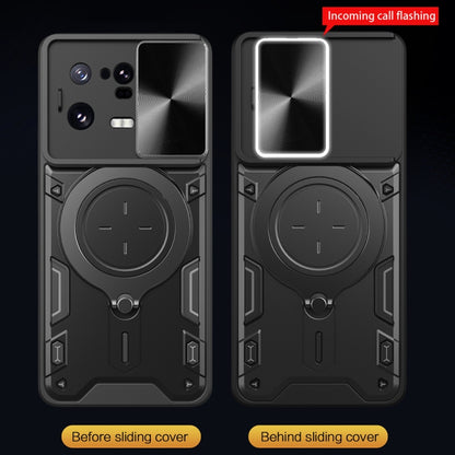 For Xiaomi 13 Pro CD Texture Sliding Camshield Magnetic Holder Phone Case(Black) - Xiaomi Cases by buy2fix | Online Shopping UK | buy2fix