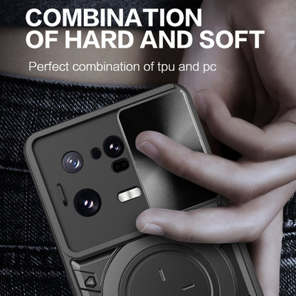 For Xiaomi 13 Pro CD Texture Sliding Camshield Magnetic Holder Phone Case(Black) - Xiaomi Cases by buy2fix | Online Shopping UK | buy2fix