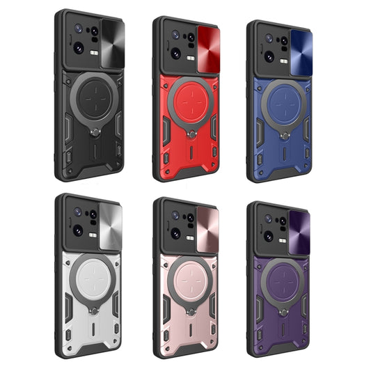 For Xiaomi 13 Pro CD Texture Sliding Camshield Magnetic Holder Phone Case(Blue) - Xiaomi Cases by buy2fix | Online Shopping UK | buy2fix