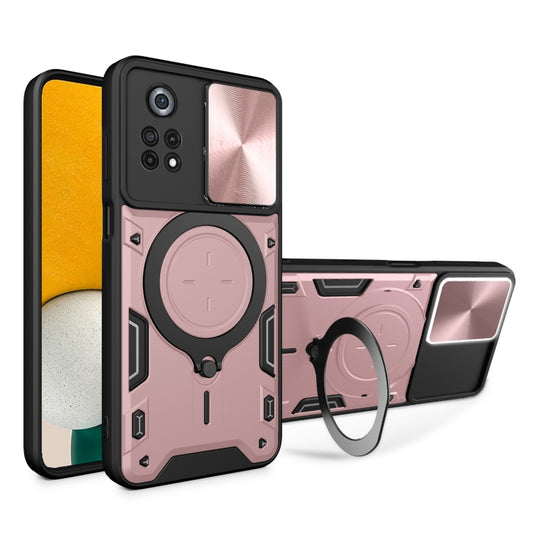 For Xiaomi Poco X4 Pro 5G CD Texture Sliding Camshield Magnetic Holder Phone Case(Pink) - Xiaomi Cases by buy2fix | Online Shopping UK | buy2fix