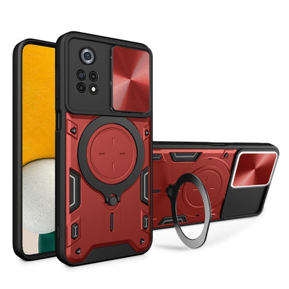 For Xiaomi Poco X4 Pro 5G CD Texture Sliding Camshield Magnetic Holder Phone Case(Red) by buy2fix