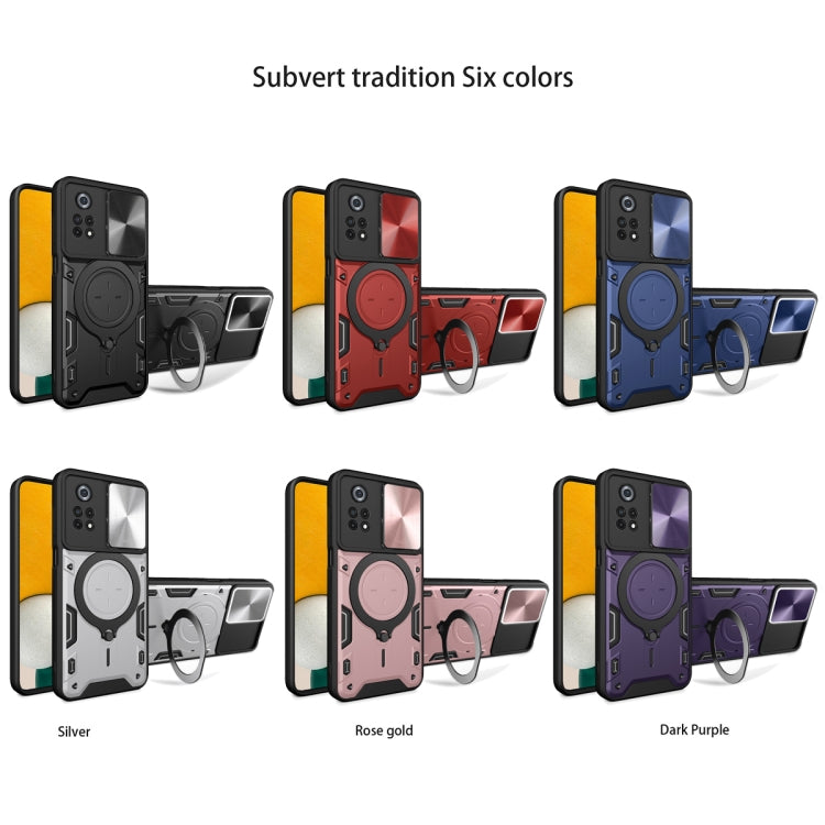 For Xiaomi Poco X4 Pro 5G CD Texture Sliding Camshield Magnetic Holder Phone Case(Red) by buy2fix