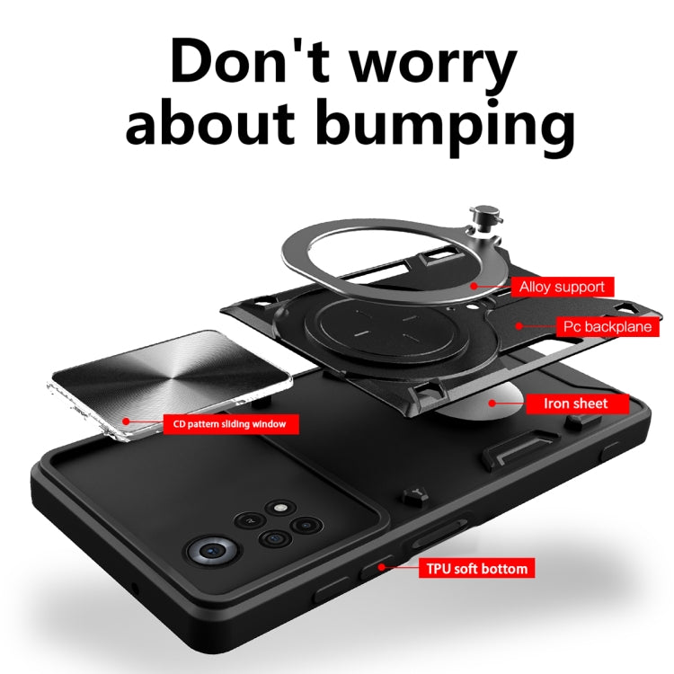 For Xiaomi Poco X4 Pro 5G CD Texture Sliding Camshield Magnetic Holder Phone Case(Red) by buy2fix