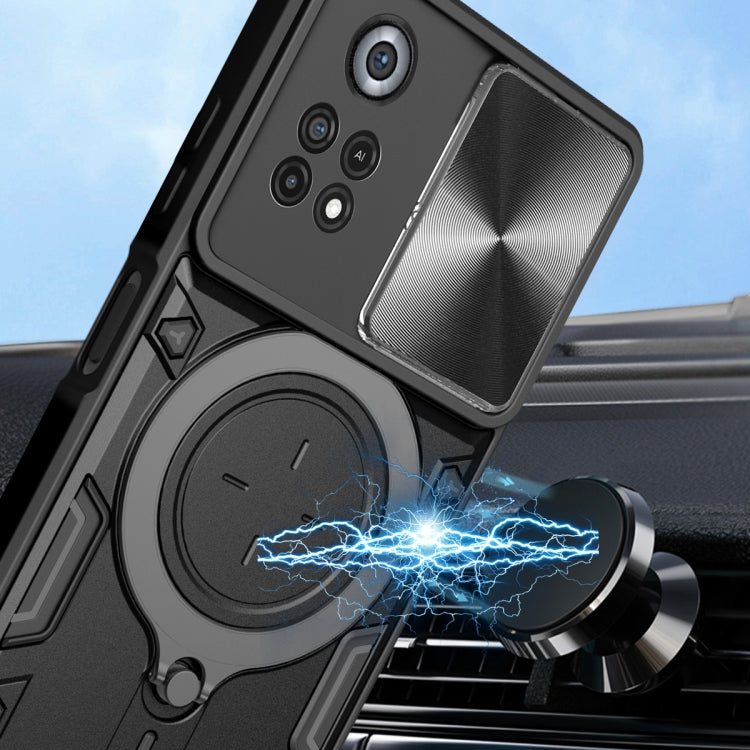 For Xiaomi Poco X4 Pro 5G CD Texture Sliding Camshield Magnetic Holder Phone Case(Red) by buy2fix