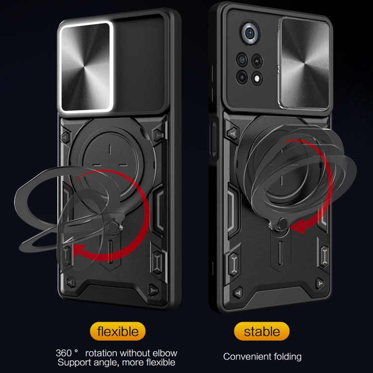 For Xiaomi Poco X4 Pro 5G CD Texture Sliding Camshield Magnetic Holder Phone Case(Red) by buy2fix