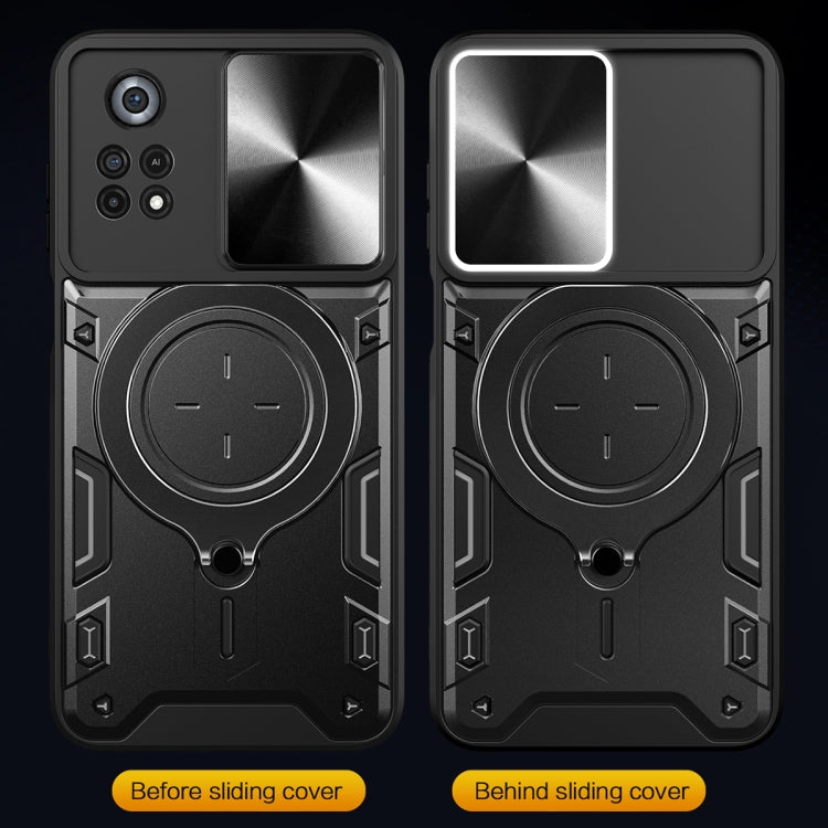 For Xiaomi Poco X4 Pro 5G CD Texture Sliding Camshield Magnetic Holder Phone Case(Red) by buy2fix