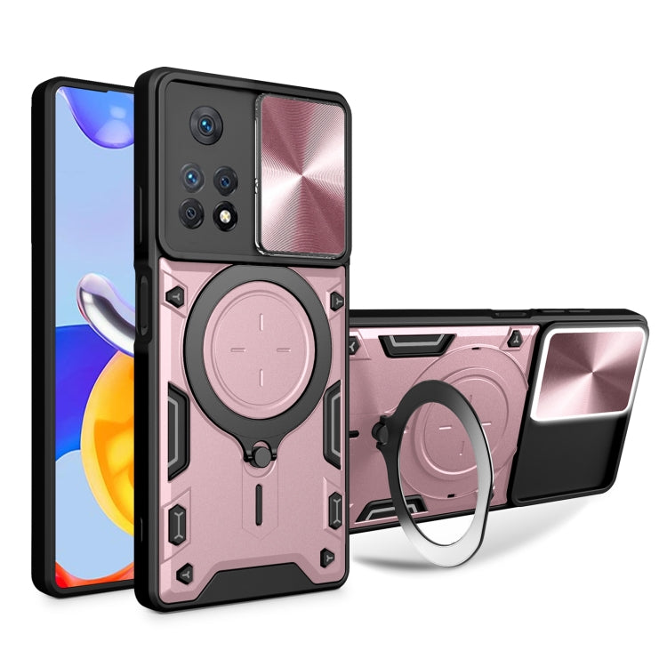 For Xiaomi Redmi Note 11 Pro CD Texture Sliding Camshield Magnetic Holder Phone Case(Pink) by buy2fix