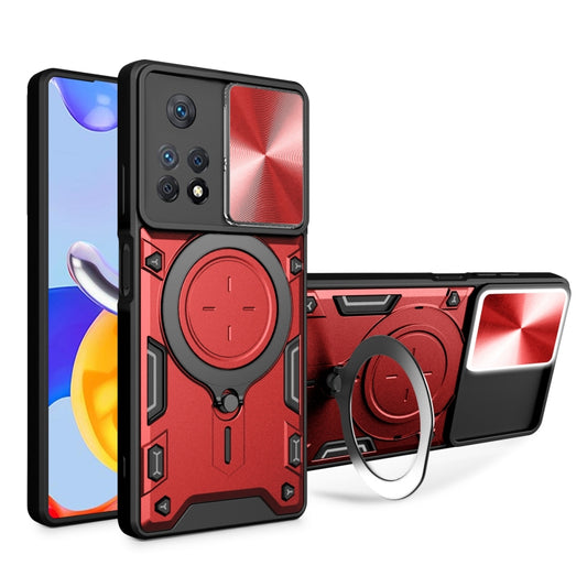 For Xiaomi Redmi Note 11 Pro CD Texture Sliding Camshield Magnetic Holder Phone Case(Red) by buy2fix
