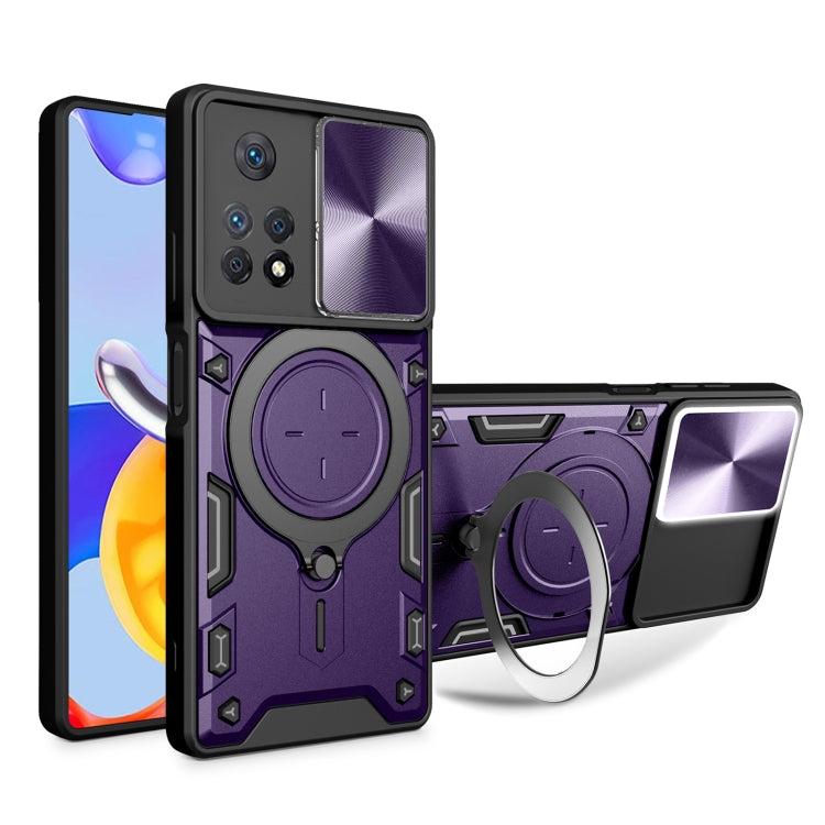For Xiaomi Redmi Note 11 Pro CD Texture Sliding Camshield Magnetic Holder Phone Case(Purple) - Xiaomi Cases by buy2fix | Online Shopping UK | buy2fix