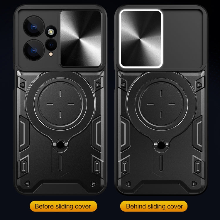 For Xiaomi Redmi Note 12 4G CD Texture Sliding Camshield Magnetic Holder Phone Case(Black) - Xiaomi Cases by buy2fix | Online Shopping UK | buy2fix