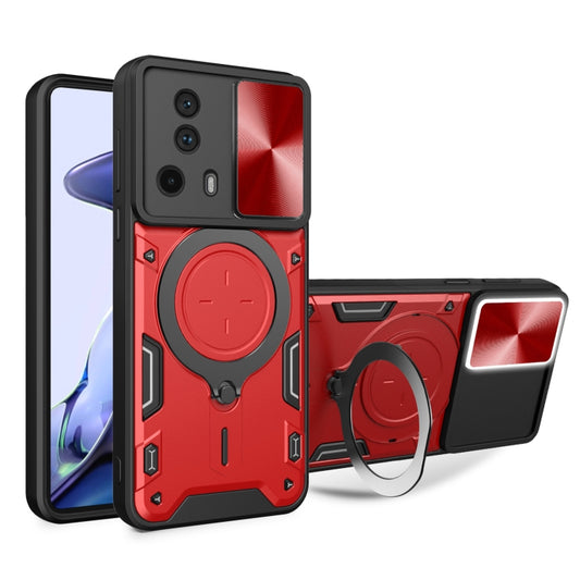 For Xiaomi 13 Lite / Civi 2 5G CD Texture Sliding Camshield Magnetic Holder Phone Case(Red) - Xiaomi Cases by buy2fix | Online Shopping UK | buy2fix