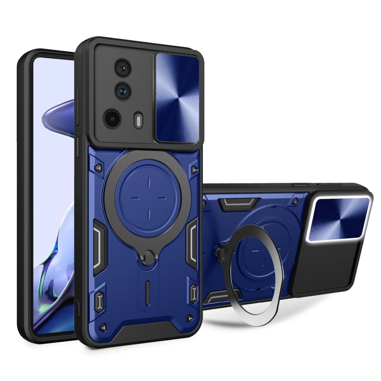 For Xiaomi 13 Lite / Civi 2 5G CD Texture Sliding Camshield Magnetic Holder Phone Case(Blue) - Xiaomi Cases by buy2fix | Online Shopping UK | buy2fix
