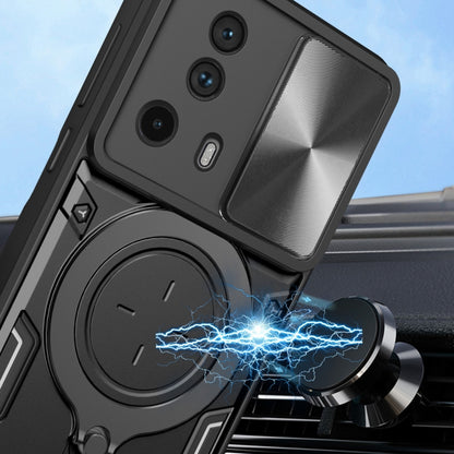 For Xiaomi 13 Lite / Civi 2 5G CD Texture Sliding Camshield Magnetic Holder Phone Case(Blue) - Xiaomi Cases by buy2fix | Online Shopping UK | buy2fix