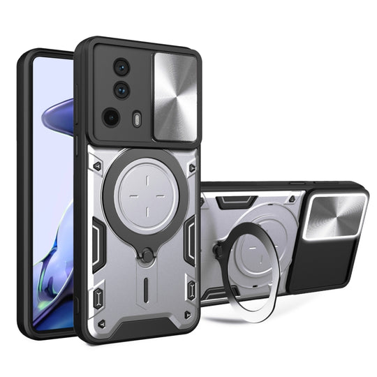 For Xiaomi 13 Lite / Civi 2 5G CD Texture Sliding Camshield Magnetic Holder Phone Case(Silver)