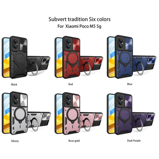 For Xiaomi Poco M5 5G CD Texture Sliding Camshield Magnetic Holder Phone Case(Red) by buy2fix