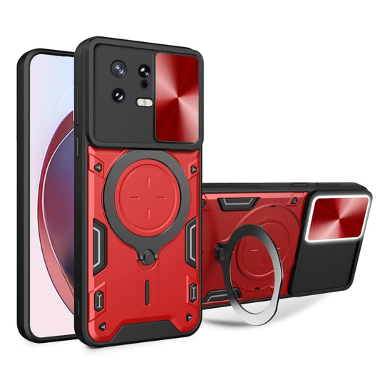 For Xiaomi 13 CD Texture Sliding Camshield Magnetic Holder Phone Case(Red) - Xiaomi Cases by buy2fix | Online Shopping UK | buy2fix