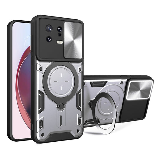For Xiaomi 13 CD Texture Sliding Camshield Magnetic Holder Phone Case(Silver) - Xiaomi Cases by buy2fix | Online Shopping UK | buy2fix