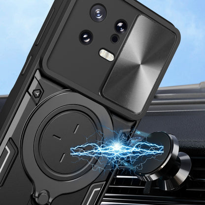 For Xiaomi 13 CD Texture Sliding Camshield Magnetic Holder Phone Case(Silver) - Xiaomi Cases by buy2fix | Online Shopping UK | buy2fix