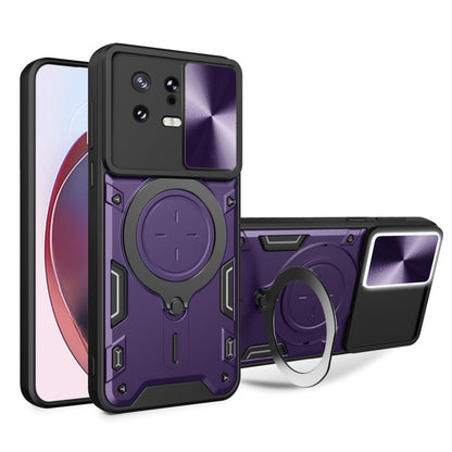 For Xiaomi 13 CD Texture Sliding Camshield Magnetic Holder Phone Case(Purple) - Xiaomi Cases by buy2fix | Online Shopping UK | buy2fix