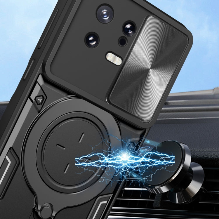 For Xiaomi 13 CD Texture Sliding Camshield Magnetic Holder Phone Case(Purple) - Xiaomi Cases by buy2fix | Online Shopping UK | buy2fix