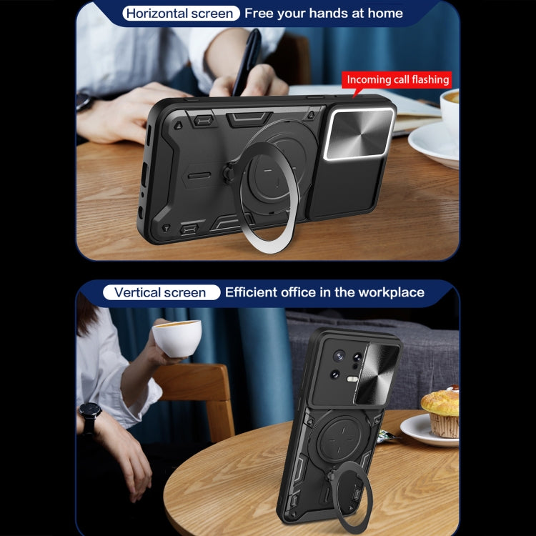 For Xiaomi 13 CD Texture Sliding Camshield Magnetic Holder Phone Case(Purple) - Xiaomi Cases by buy2fix | Online Shopping UK | buy2fix