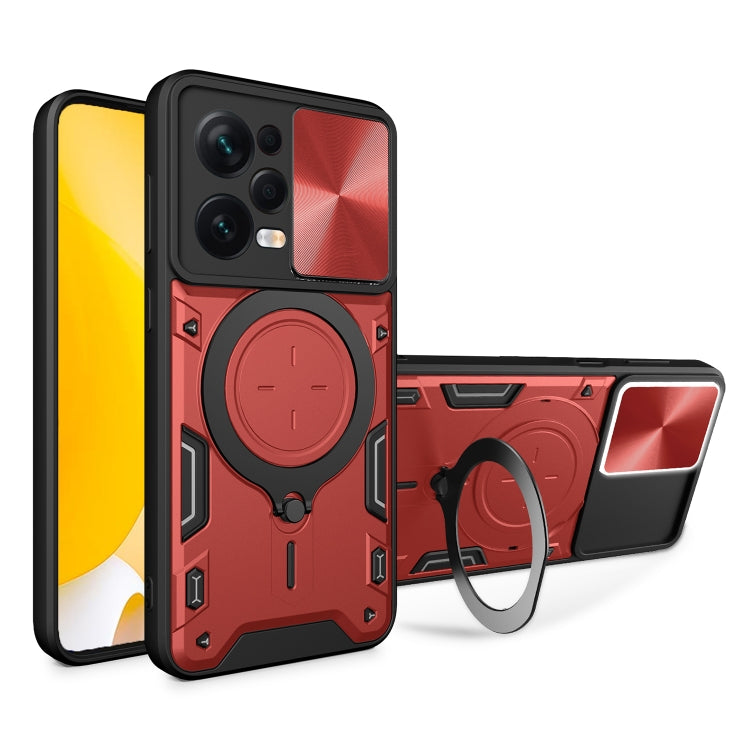 For Xiaomi Redmi Note 12 Pro 5G CD Texture Sliding Camshield Magnetic Holder Phone Case(Red) by buy2fix