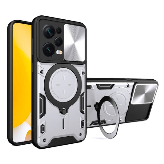 For Xiaomi Redmi Note 12 Pro 5G CD Texture Sliding Camshield Magnetic Holder Phone Case(Silver) by buy2fix