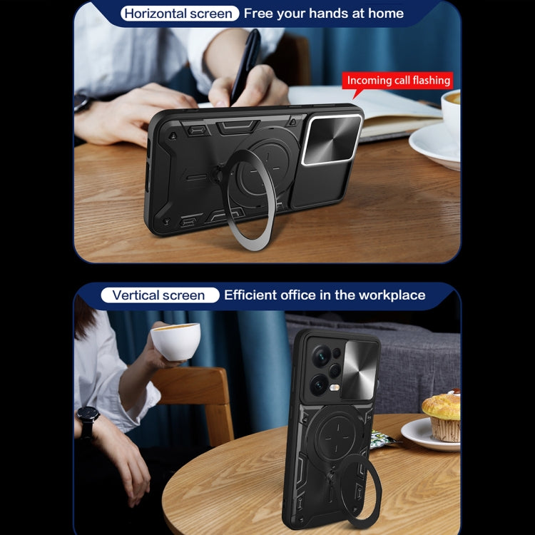 For Xiaomi Redmi Note 12 Pro 5G CD Texture Sliding Camshield Magnetic Holder Phone Case(Silver) by buy2fix