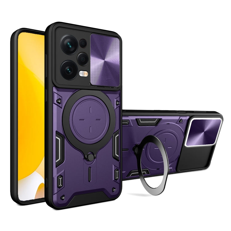 For Xiaomi Redmi Note 12 Pro 5G CD Texture Sliding Camshield Magnetic Holder Phone Case(Purple) by buy2fix