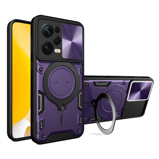 For Xiaomi Redmi Note 12 Pro 5G CD Texture Sliding Camshield Magnetic Holder Phone Case(Purple) by buy2fix