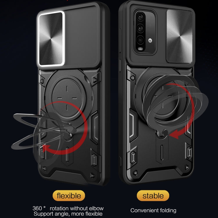 For Xiaomi Redmi Note 9 4G CD Texture Sliding Camshield Magnetic Holder Phone Case(Black) - Xiaomi Cases by buy2fix | Online Shopping UK | buy2fix