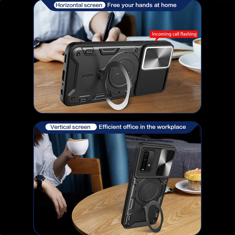 For Xiaomi Redmi Note 9 4G CD Texture Sliding Camshield Magnetic Holder Phone Case(Black) - Xiaomi Cases by buy2fix | Online Shopping UK | buy2fix