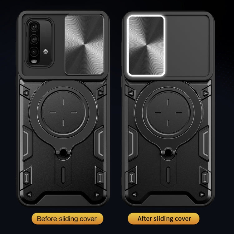 For Xiaomi Redmi Note 9 4G CD Texture Sliding Camshield Magnetic Holder Phone Case(Black) - Xiaomi Cases by buy2fix | Online Shopping UK | buy2fix