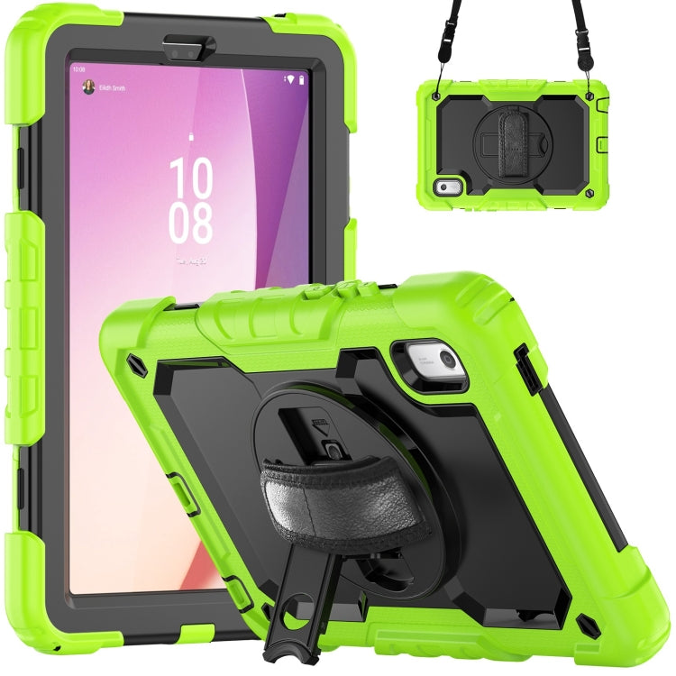 For Lenovo Tab M9 Silicone Hybrid PC Tablet Case with Shoulder Strap(Yellow Green) by buy2fix