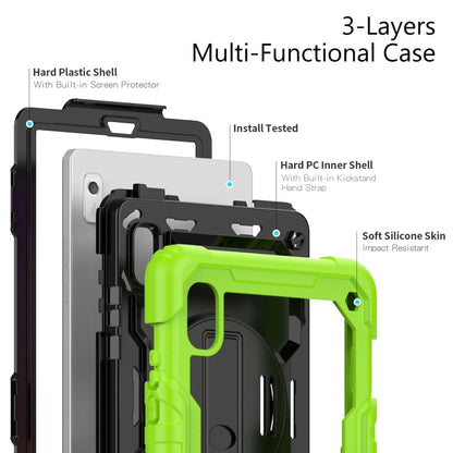 For Lenovo Tab M9 Silicone Hybrid PC Tablet Case with Shoulder Strap(Yellow Green) by buy2fix