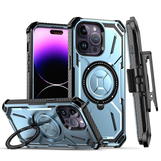 For iPhone 14 Pro Armor Series Holder Phone Case with Back Clip(Blue) - iPhone 14 Pro Cases by buy2fix | Online Shopping UK | buy2fix