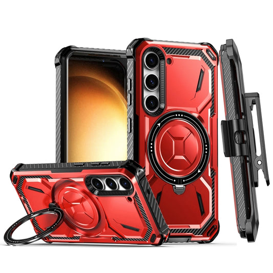 For Samsung Galaxy S23 5G Armor Series Holder Phone Case with Back Clip(Red) - Galaxy S23 5G Cases by buy2fix | Online Shopping UK | buy2fix