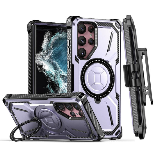 For Samsung Galaxy S21 Ultra 5G Armor Series Holder Phone Case with Back Clip(Purple) - Galaxy S21 Ultra 5G Cases by buy2fix | Online Shopping UK | buy2fix