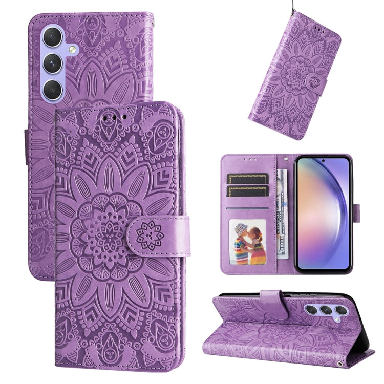 For Samsung Galaxy M54 5G Embossed Sunflower Leather Phone Case(Purple) by buy2fix