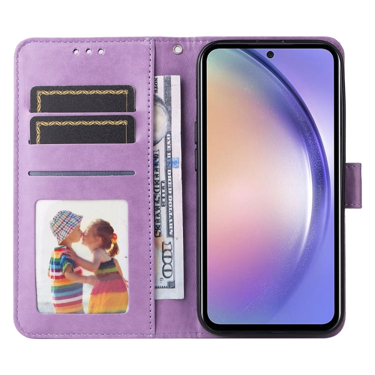 For Samsung Galaxy M54 5G Embossed Sunflower Leather Phone Case(Purple) by buy2fix