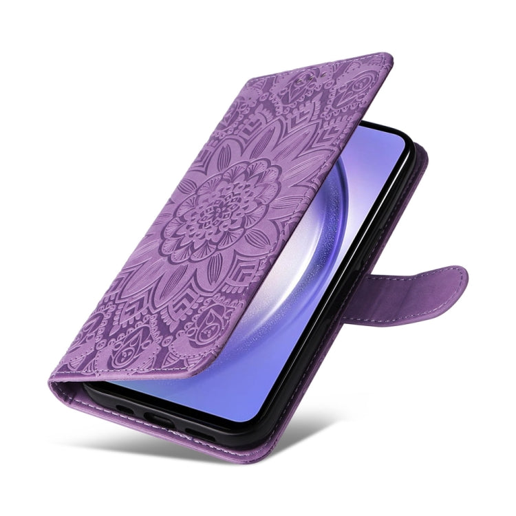 For Samsung Galaxy M54 5G Embossed Sunflower Leather Phone Case(Purple) by buy2fix