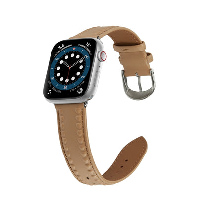 Embossed Love Genuine Leather Watch Band For Apple Watch 8 45mm(Khaki) by buy2fix